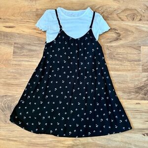 Art Class Girls Black Short Dress With White Shirt Flowers Size Medium 8